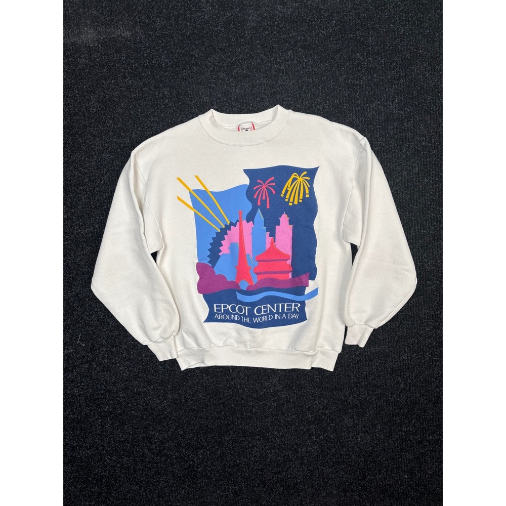 Vintage Disney Designs Epcot Center Sweatshirt White Around The World Large USA